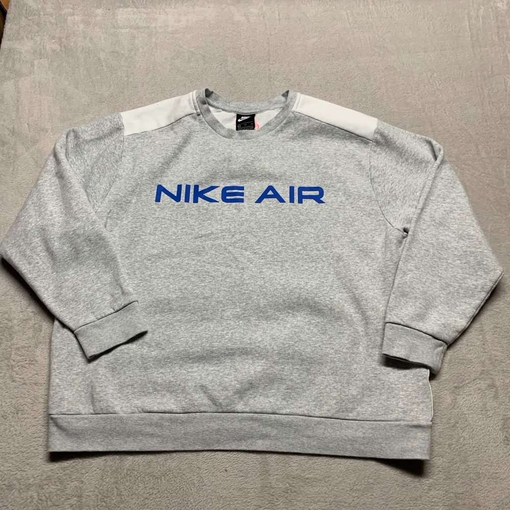 Nike Air Sportswear Fleece Crew Neck Sweatshirt Mens XXL Gray Spellout - Picture 2 of 7